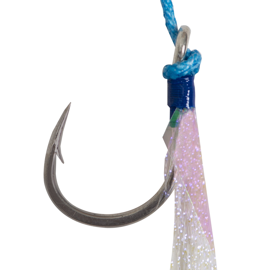 MUSTAD Ocean Camo Assist Rig, Blue w/ Flash & Ring, J-ASSIST5-5/0-3