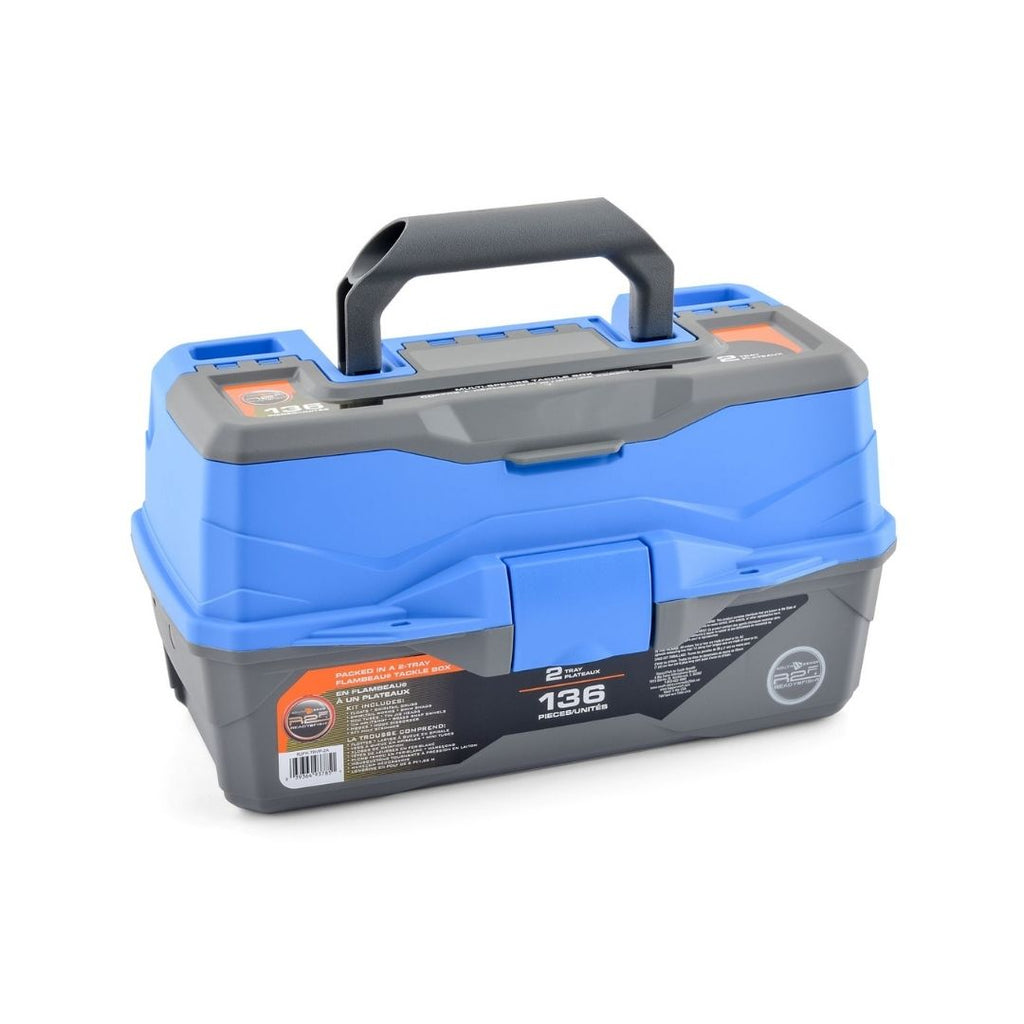 South Bend Ready2Fish Fishing Tackle Box with 136 Pieces, Medium, Blue / Grey