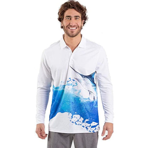 WAVE LIFE BLUE MARLIN PERFORMANCE TSHIRT MANGA LARGA SLEEVE FISHING POLO SIZE XXL
